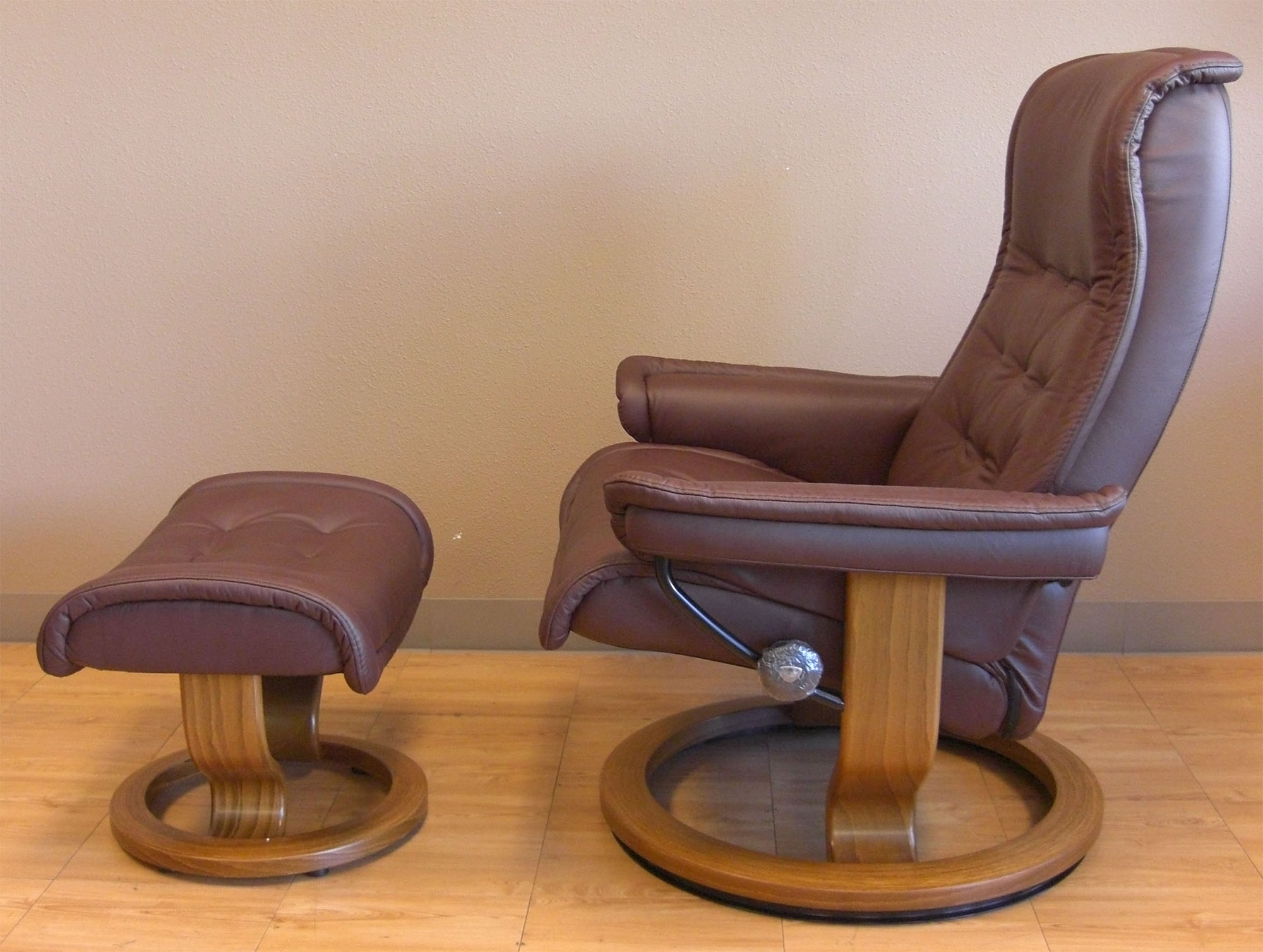 Stressless Paloma Coffee 09433 Leather Color Recliner Chair and Ottoman from Ekornes