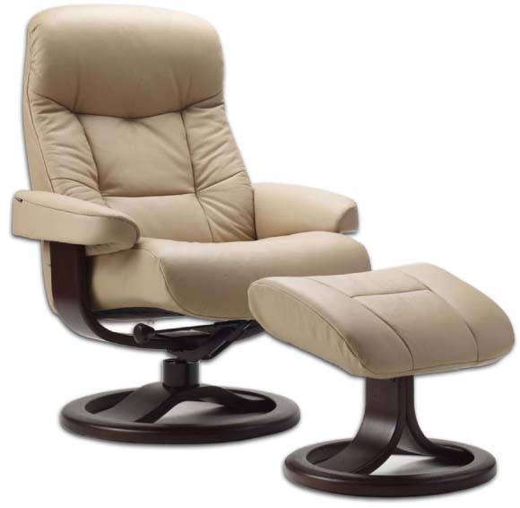 Fjords Muldal Ergonomic Recliner Chair and Ottoman in Sandel Leather Scandinavian Lounger