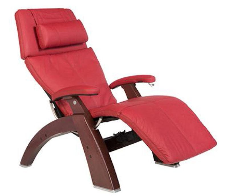 Red Top Grain Leather Chestnut Wood Base Series 2 Classic Perfect Chair Zero Gravity Power Recliner by Human Touch