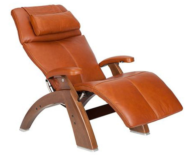 Cognac Premium Leather Walnut Wood Base Series 2 Classic Perfect Chair Zero Gravity Power Recliner by Human Touch
